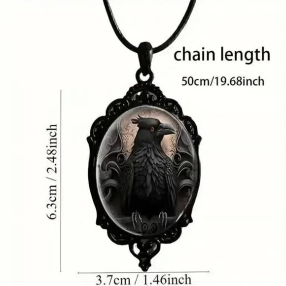 Black Goth RAVEN Pendant Necklace - Picture 3 of 3